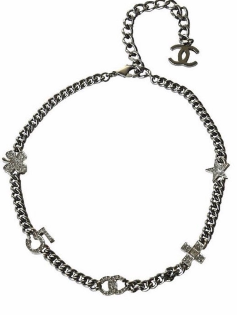 🪩 🆕 Chanel 5 CC black metal 🖤 crystal charm Choker Necklace 🪩